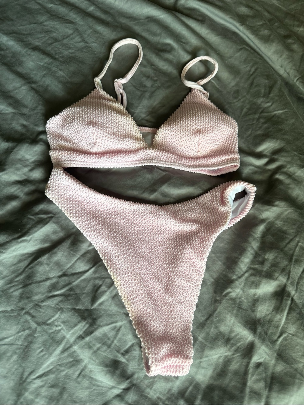 Baby Pink Crinkle Texture Bikini Set Size Small